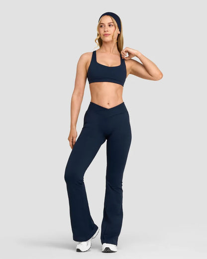Atenea - Pantalón acampanado sculpting de tiro medio con frunce - Azul