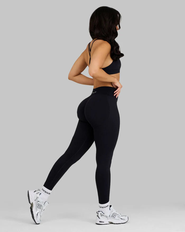 Atenea - Leggings sculpting de tiro medio con frunce - Negro