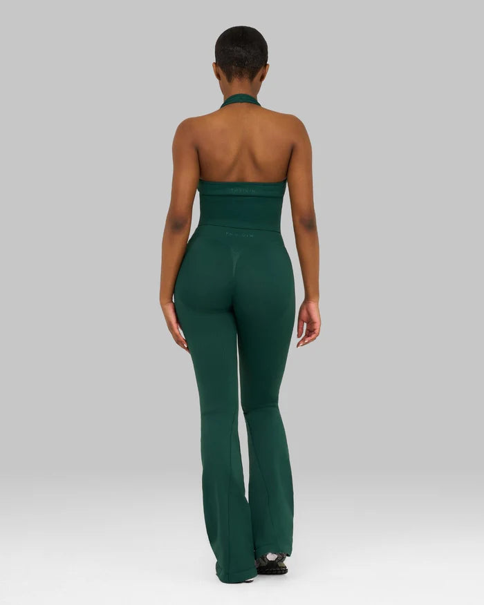 Atenea - Pantalón acampanado sculpting de tiro medio con frunce - Verde