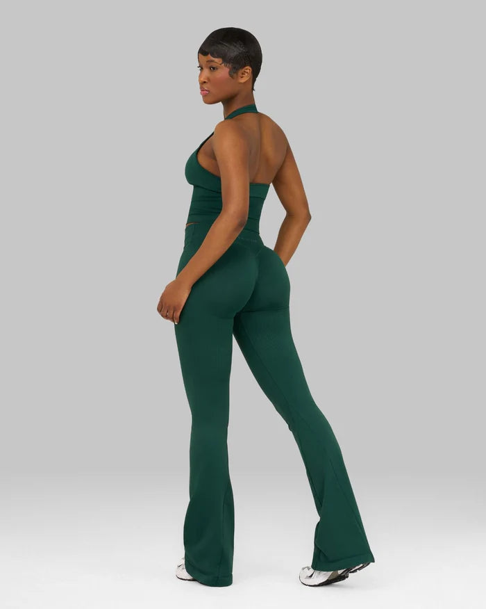Atenea - Pantalón acampanado sculpting de tiro medio con frunce - Verde