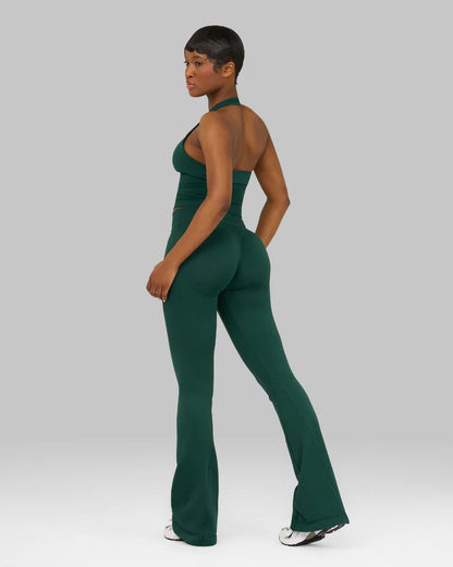 Atenea - Pantalón acampanado sculpting de tiro medio con frunce - Verde