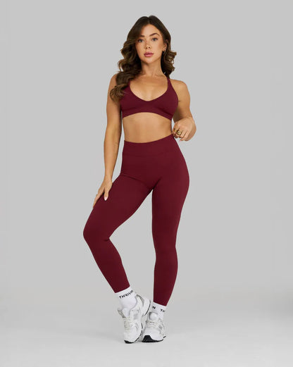 Atenea - Leggings sculpting de tiro medio con frunce - Vino Rojo
