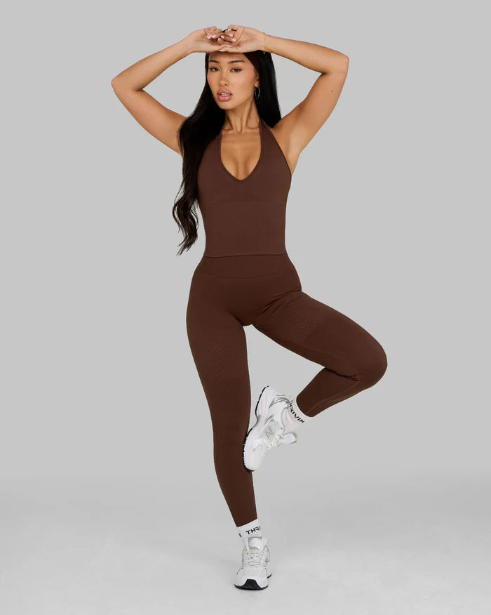 Atenea - Leggings sculpting de tiro medio con frunce - Marron