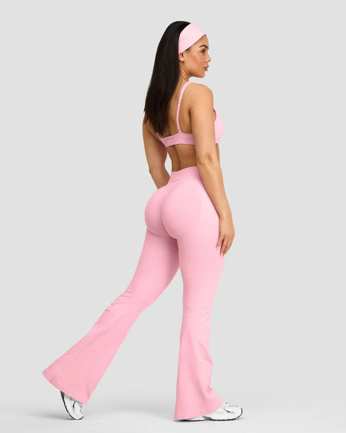 Atenea - Pantalón acampanado sculpting de tiro medio con frunce - Rosa