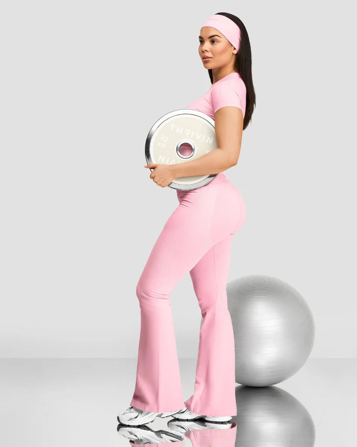 Atenea - Pantalón acampanado sculpting de tiro medio con frunce - Rosa