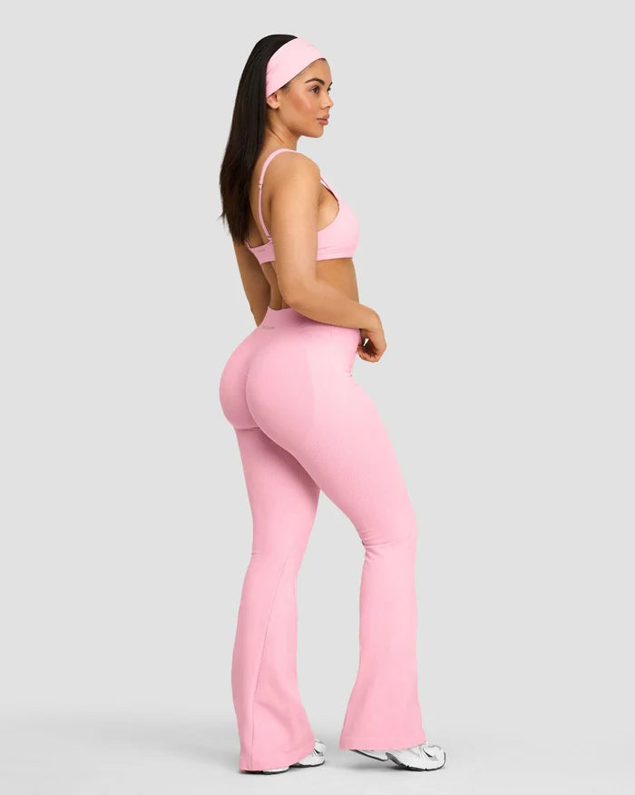 Atenea - Pantalón acampanado sculpting de tiro medio con frunce - Rosa