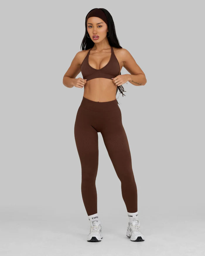 Atenea - Leggings sculpting de tiro medio con frunce - Marron