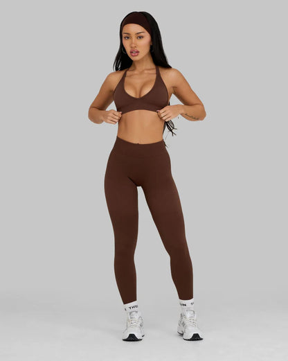 Atenea - Leggings sculpting de tiro medio con frunce - Marron