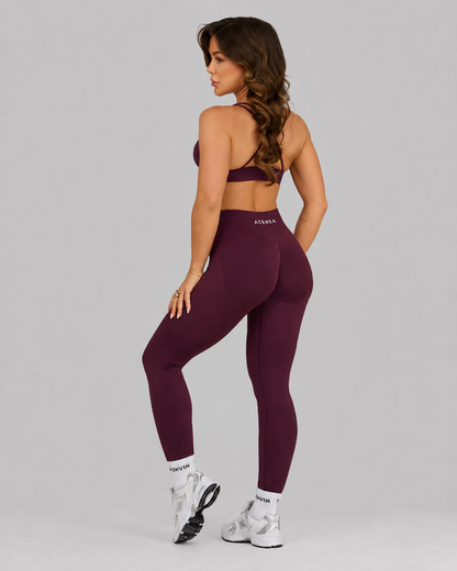 Atenea - Leggings sculpting de tiro medio con frunce - Ciruela Oscuro