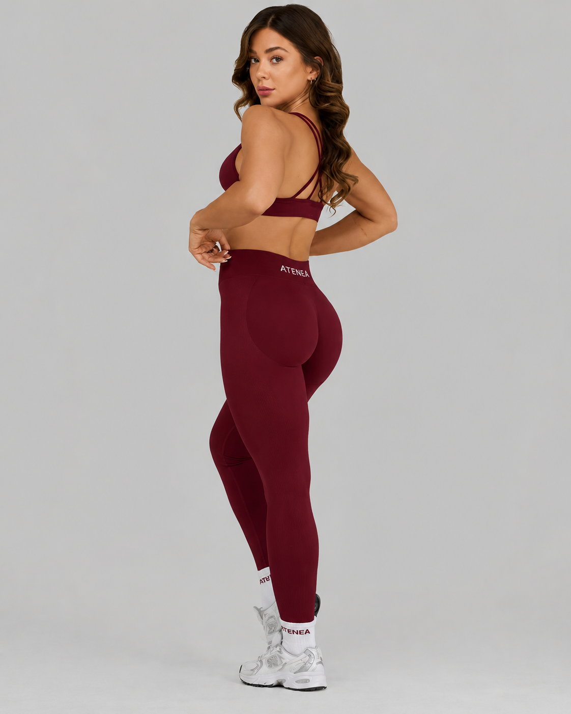 Atenea - Leggings sculpting de tiro medio con frunce - Vino Rojo