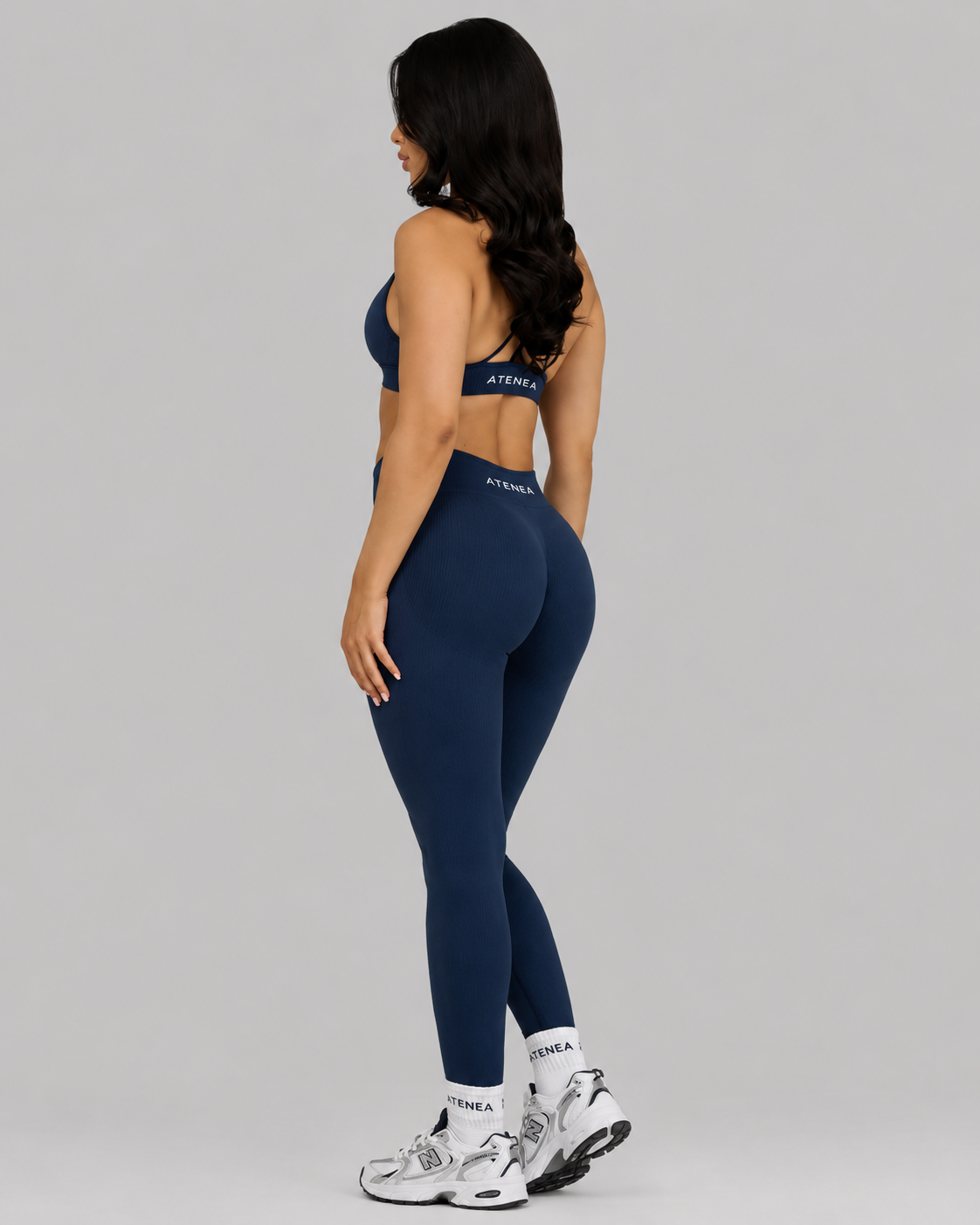 Atenea - Leggings sculpting de tiro medio con frunce - Azul