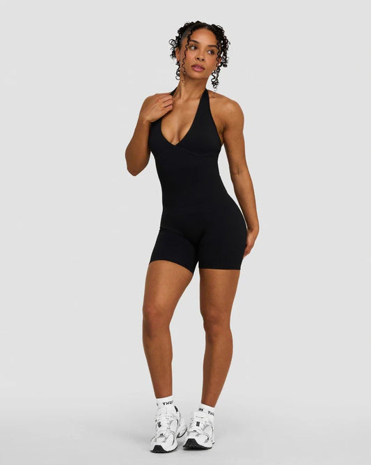 Atenea - Mono sculpting halter todo en uno - Negro